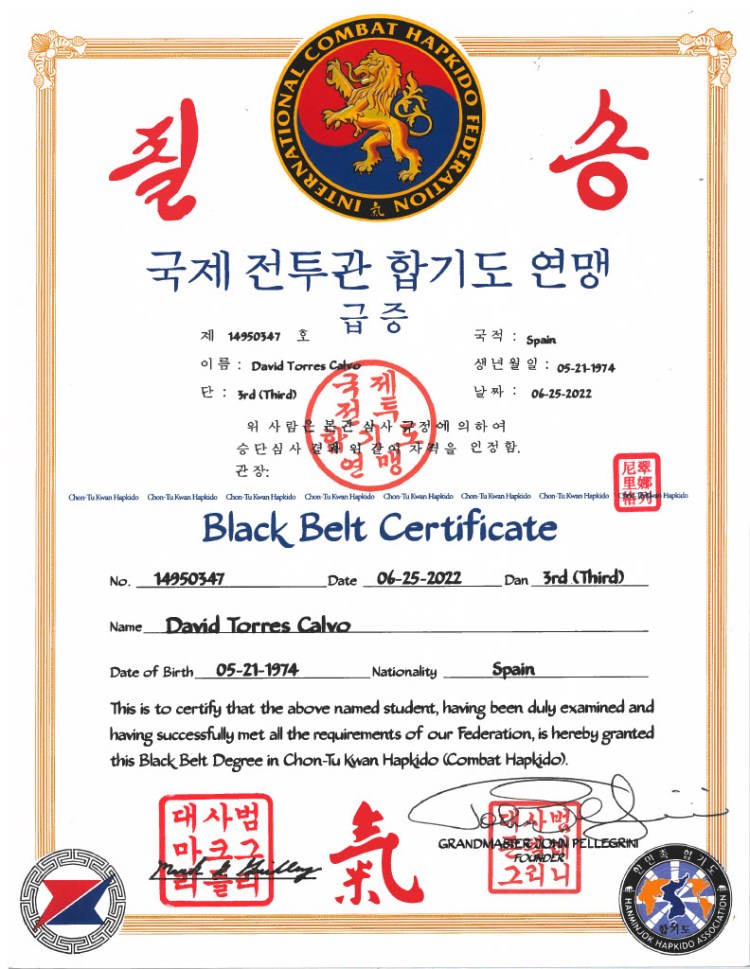3º DAN COMBAT HAPKIDO DAVID TORRES